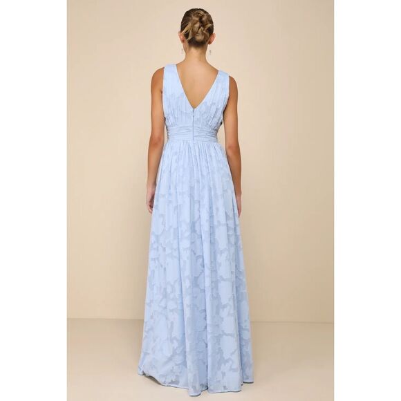 Lulus Sweet Sophistication Light Blue Burnout Floral Maxi Dress Size S NWT - Picture 3 of 15